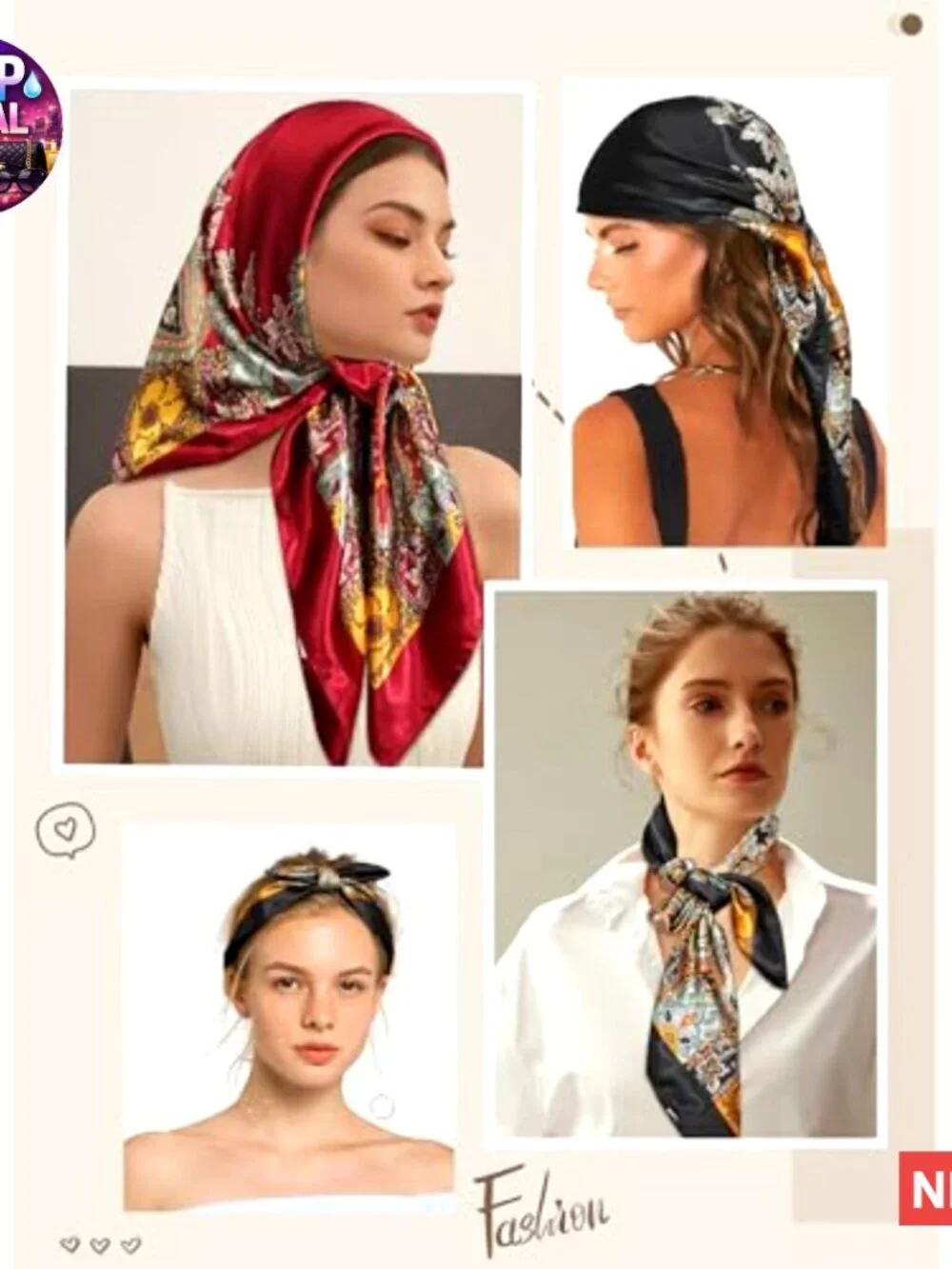 Satin Head Scarf 2Pcs Large Square Silk Like Hair Wrapping Neck Scarf
